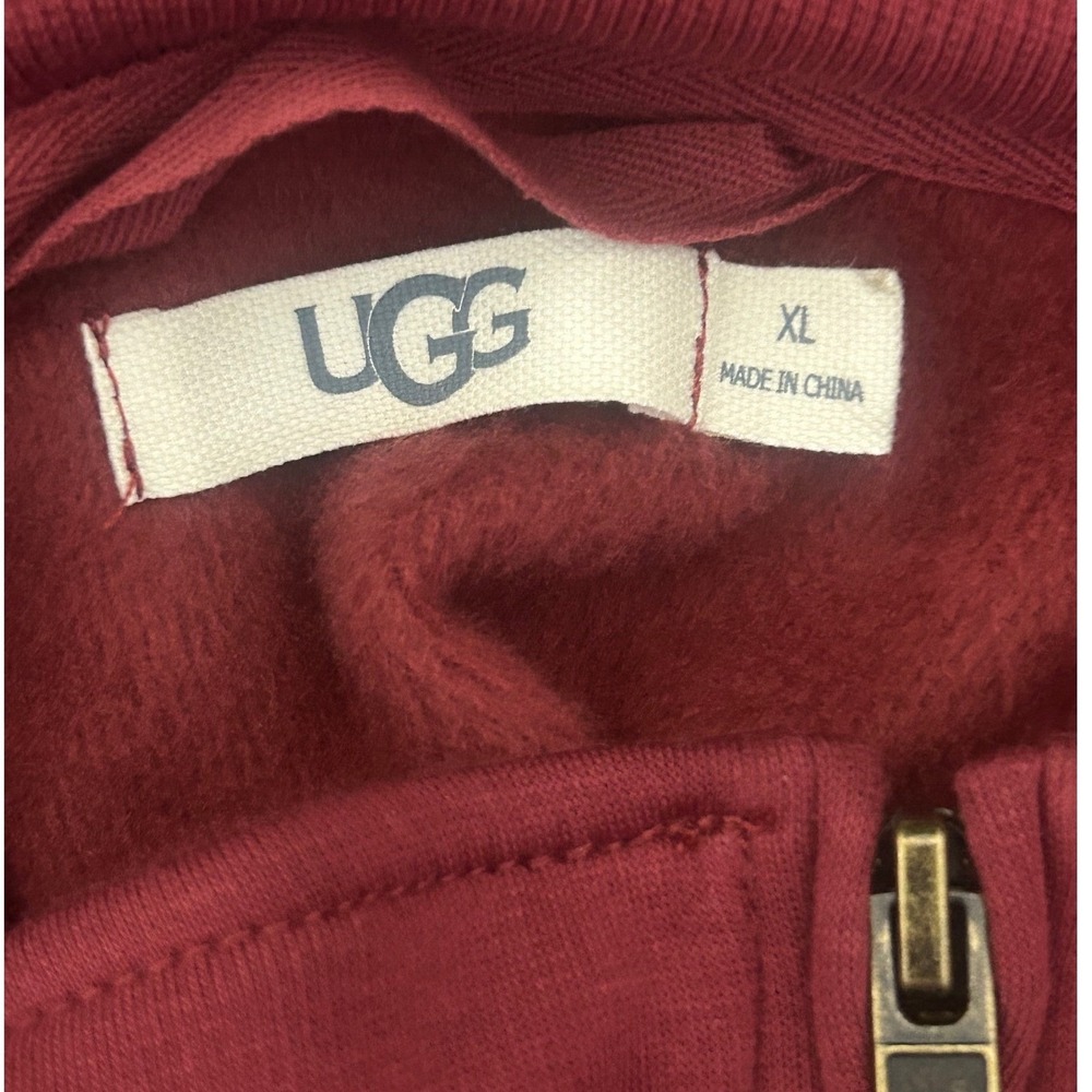 UGG Quarter Zip Pullover Men XL Burgundy Excellence Fleece Lined Cotton Blend - Picture 4 of 8